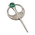 Emerald Green Glass Stone Celtic Penannular English Made Pewter Kilt Pin Brooch