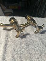 Vintage pegler England hot and cold brass basin taps set
