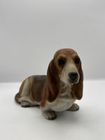 Vintage Porcelain Basset Hound Dog Figurine Lying Brown White