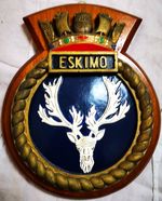 HMS Eskimo - Ship Crest Plaque Badge, Hand-Painted, Solid Mahogany Mount 1.072kg