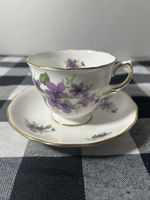 Vintage Royal Vale Bone China Violets Floral Tea Cup Saucer England