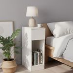 20cm Slim Bedside Table, White Narrow Nightstand with Drawer & Shelf, Side Table