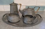 Antique Arts & Crafts English Pewter Tea Set with Tray Tudric Stamped BLB  2.3kg