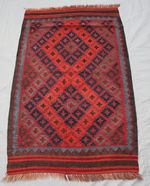 Afghan Maimana Wool Kilim Rug 2'10"x4'5" Vintage Red Orange Diamond Geometric