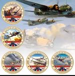 WWII Battle Of Britain Golden Commemorative Coins 5 Piece Set Beautiful Quality