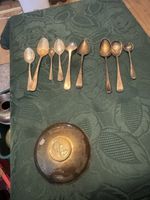 Electro Plate Silver Salver, Teaspoons And Comparative Bowl