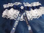 PERSONALISED NAVY BLUE AND IVORY BRIDES WEDDING GARTER ~ LOVELY GIFT