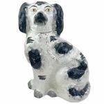 Antique English Staffordshire Spaniel Dog Figurine Hand Painted Black White 10”