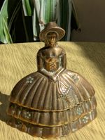 Antique Victorian brass bell lady with her feet as the clapper 2 3/4" perfect 