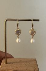 Genuine Freshwater Pearl Earrings With Hart Charm 14k Gold Plated