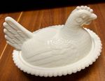 Vintage Indiana Glass Milk Glass Hen on Nest Covered Dish