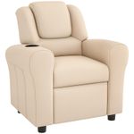 HOMCOM Kids Recliner Chair w/ Cup Holder, PU Leather Children Lounger, Beige