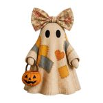 Lighted Vintage Patchwork Ghost, Patchwork Ghost with Pumpkin Lantern