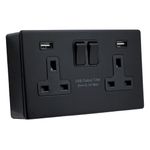 SHPELEC® Matt Black Screwless 2 Gang 13A Socket and Surface Mount Back Box