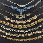 Vintage Mid Century 8 unsigned rhinestone enamel gold silver tone necklace lot