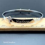 Personalized 925 Sterling Silver Christening Baby Bangle D/C Cz Cross Engravable