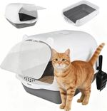 Large Enclosed Cat Litter Box with Lid – High-Wall Litter Tray for Big Cats, Det