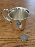 925 hallmarked silver cup with Handle & Blue Cabochon Decoration. 