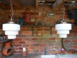 Vintage Art Deco Opaline milk glass school house chapel Pendant Ceiling Lights 2