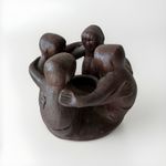 Circle Of Friends Mexican Candle Holder VTG Folk Art Clay Black Sculpture Gift