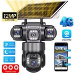 Solar 4G PTZ Security Camera 6K 12MP 3-Lens Night Vision SIM Card Monitor UK