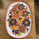 1970s Vintage Retro M&S Retro Large Melamine Orange Floral Tray