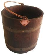 Antique R A Lister & Co Wooden Coopered Bucket with Brass Bands & Copper Handle