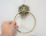 Vintage Brass Towel Holder Lion Head Bracket Old Tea Hanger Ring Antique 6"W