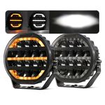 Pair 7" Black LED Driving Light With White/Amber Dynamic Position Light Off-road