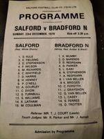 SALFORD V BRADFORD NORTHERN SUNDAY ADMISSION SHEET 23RD DECEMBER 1979