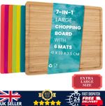 Large Bamboo Chopping Board Wood with 6 Color Coded Flexible Cutting Mats Set