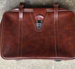 Vintage Brown Leather Suitcase Travel Case Garment Bag Luggage Retro Antique