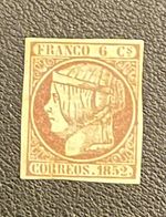 SPAIN 12, 1852, 6 CUARTOS ISABEL II, IMPERF, 4 MARGINS, MINT NEVER HINGED.