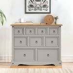 Corona Merchant Chest Sideboard 9 Drawers Grey Solid Wood Mexican Pine Wooden