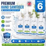Hand Sanitiser 500ml Pack of 6 | 75% Alcohol Antibacterial Hand Gel Hygiene