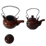 Vintage  Seigerlander Mackes Teapot Brown Glazed Ceramic Kettle Wire Handle