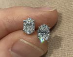 2.0 Carat Lab Created Diamond Oval Stud Earrings Set Platinum Plated Plated 925