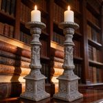 A Pair of French Vintage Style Grey distressed candlestick holders