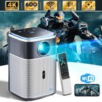 4K Projector With WiFi Bluetooth 5.0 600ANSI 1080P Compatible with iOS/Android