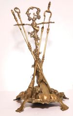 Antique French Art Nouveau brass hearth companion.