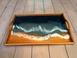 Craster Oak Designer Bespoke Large Classic Butler Tray Resin Ocean Design £240