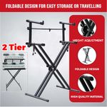 Musical Keyboard Electronic Digital Piano Stand Adjustable 2 Tier X-Frame Rack