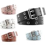 Belt Womens Mens Pu Leather Waist Double Eyelets Hole Punk Adjustable Buckle UK