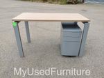 Office Rectangular Desk w/ Cable Hole + Lockable Mobile Drawer Pedestal Cabinet