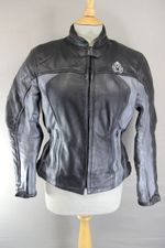 FIGO BLACK & SILVER LEATHER BIKER JACKET WITH ARMOUR & THERMAL LINING: SIZE 10