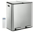 2 x 30L Double Kitchen Bin, Pedal Bin with Soft-Close Lid, Silver