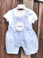 Baby Boys 2 Piece Pin Stripes Dungaree Set Outfit Blue ~ Amore ~ 0 - 9 Months