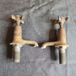 x 2 Vintage brass hot and cold bath taps Reclamation salvaged home house