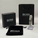 Hugo Boss Owan Silver-Tone Cuff Bracelet – Magnetic Logo Clasp - Brand New 