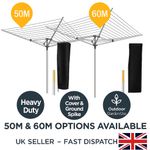 50M/60M Heavy Duty Rotary Washing Line Folding Outdoor Airer 4 Arm Clothes Dryer